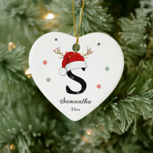 Letter Name Santa Hat   Monogram   Custom Initial Ceramic Ornament