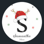 Letter Name Santa Hat | Monogram | Custom Initial Classic Round Sticker<br><div class="desc">Letter name with Santa hat monogram custom initial classic round sticker. Elevate your Christmas gift wrapping with this personalized sticker. This custom initial sticker a unique touch to your holiday gift wrappings and makes for a thoughtful and cherished family gift.</div>