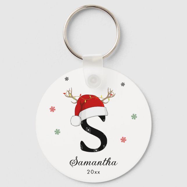 Letter Name Santa Hat | Monogram | Custom Initial Keychain (Front)