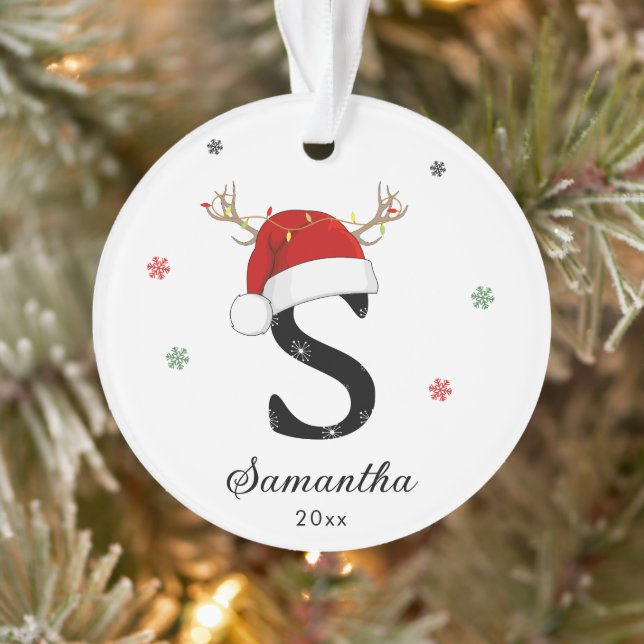 Letter Name Santa Hat | Monogram | Custom Initial Ornament (Tree)