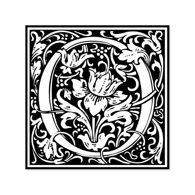 Letter O art nouveau black and white Tile Self-inking Stamp (Design)
