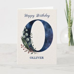 Letter O Birthday for Him Personalized Name Blue Card