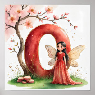 Letter O Cherry Blossom Fairy Art Poster Alphabet
