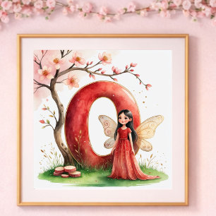Letter O Cherry Blossom Fairy Art Poster Alphabet