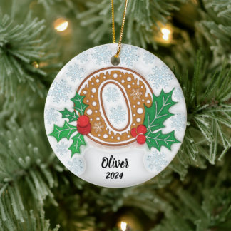 Letter O Custom Name Monogram Christmas Ceramic Ornament