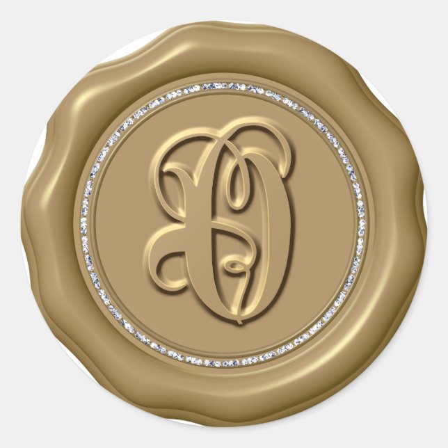*~* Letter O Diamond Circle GOLD Wax Seal Stickers (Front)