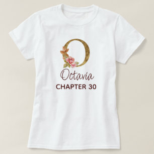Letter O Gold Monogram Blush Pink Roses Birthday T-Shirt