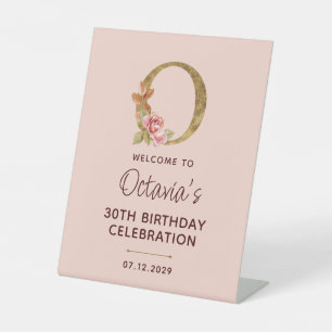 Letter O Gold Monogram Blush Pink Roses Sign