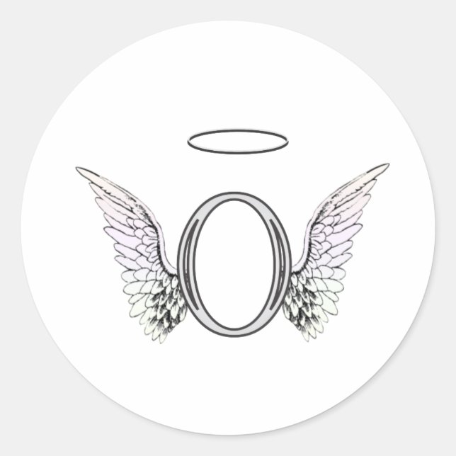 Letter O Initial Monogram with Angel Wings & Halo Classic Round Sticker (Front)