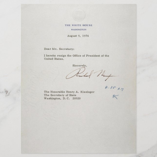 Letter of Resignation of Richard M. Nixon 1974 (Front)