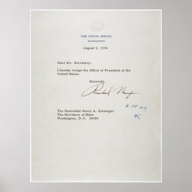 Letter of Resignation of Richard M. Nixon 1974 Poster (Front)