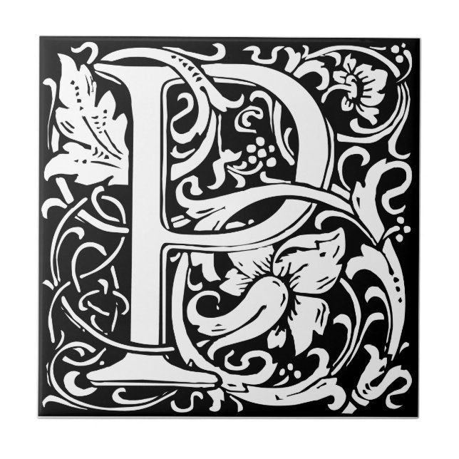 Letter P art nouveau black and white Tile (Front)