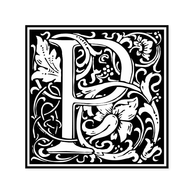 Letter P art nouveau black and white Tile  Self-inking Stamp (Design)