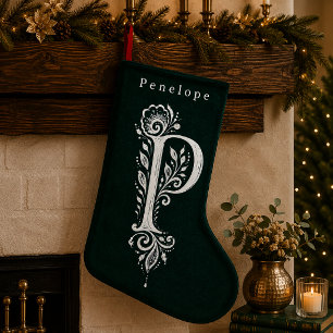 Letter P Botanical Monogram Personalized Stocking