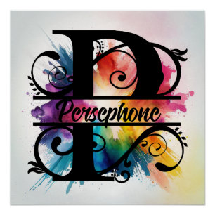 Letter 'P', Bright Rainbow Monogram, Kids Name Poster