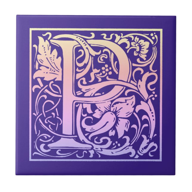 Letter P Colourful Vintage First Letter Gradient Tile (Front)