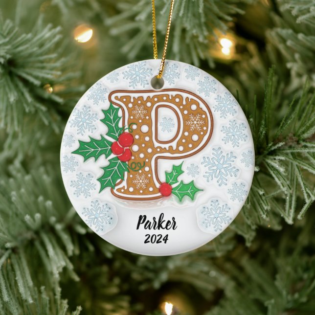 Letter P Custom Name Monogram Christmas Ceramic Ornament (Tree)