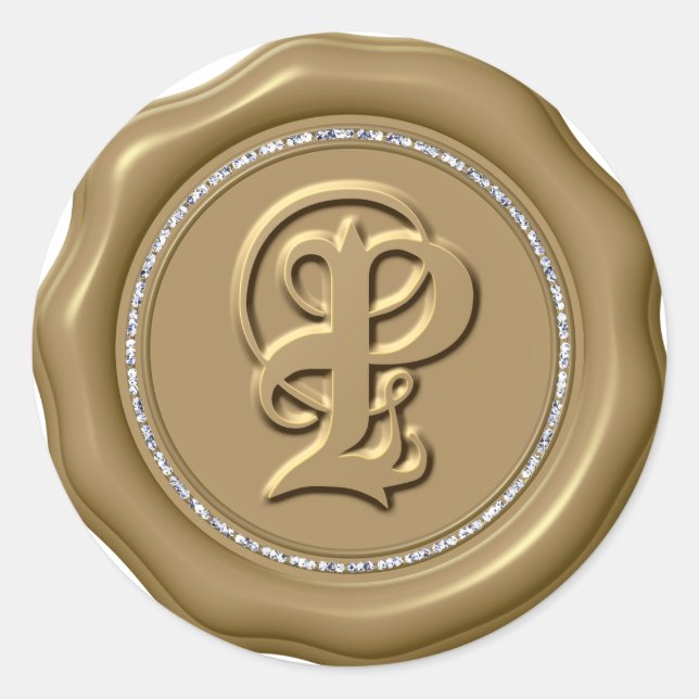 *~* Letter P Diamond Circle GOLD Wax Seal Stickers (Front)