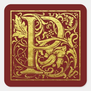 Letter P First Letter Faux Gold Square Sticker