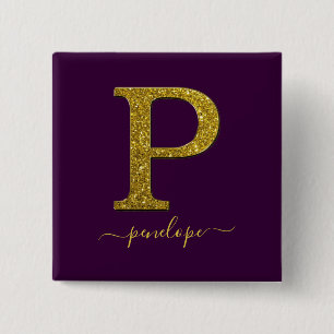 Letter P glitter 2 Inch Square Button