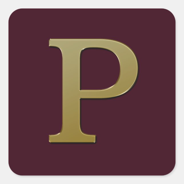 Letter P Gold Square Sticker (Front)