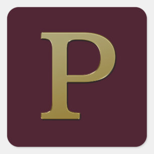 Letter P Gold Square Sticker