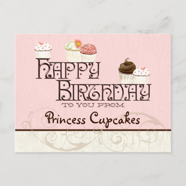 Letter P Happy Birthday Cupcake Business Postcard (Front)