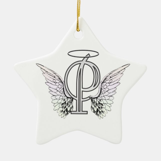 Letter P Initial Monogram with Angel Wings & Halo Ceramic Ornament (Front)