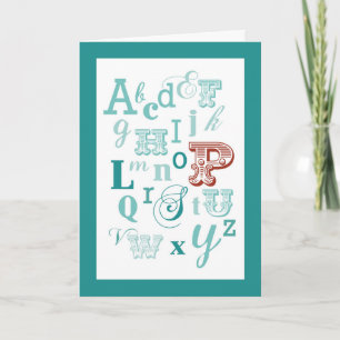 Letter P Initial Name Alphabet Birthday Teal & Red Card