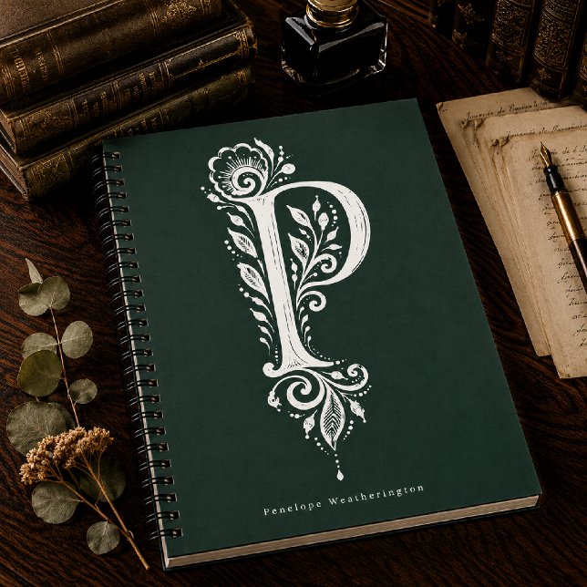 Letter P Linocut Botanical Monogram Notebook (Creator Uploaded)