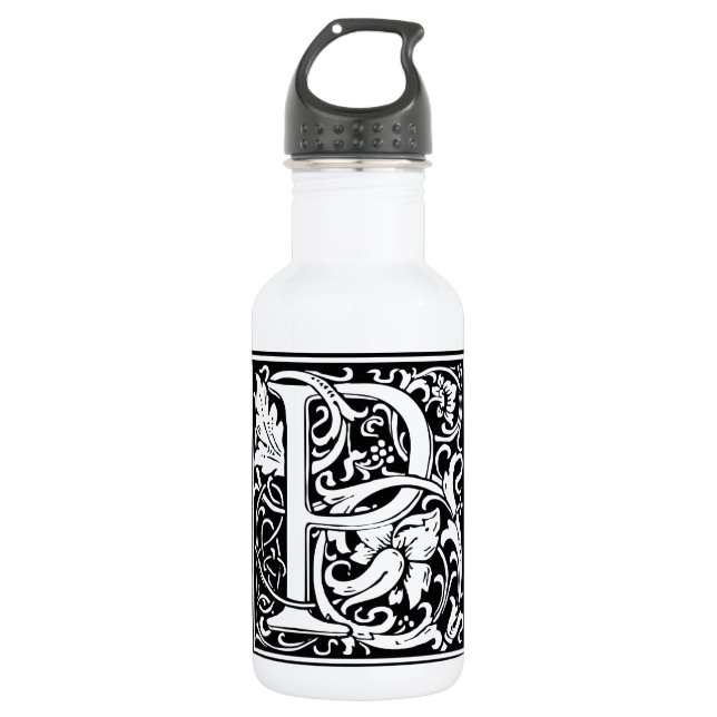 Letter P Medieval Monogram Art Nouveau 532 Ml Water Bottle (Front)