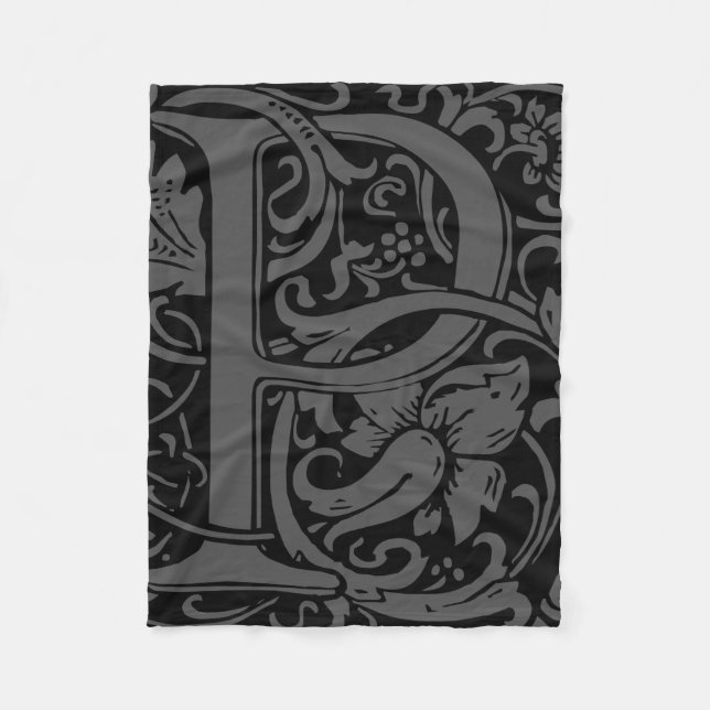 Letter P Medieval Monogram Art Nouveau Fleece Blanket (Front)