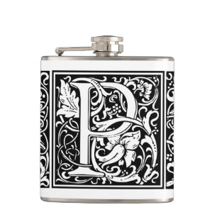 Letter P Medieval Monogram Art Nouveau Hip Flask