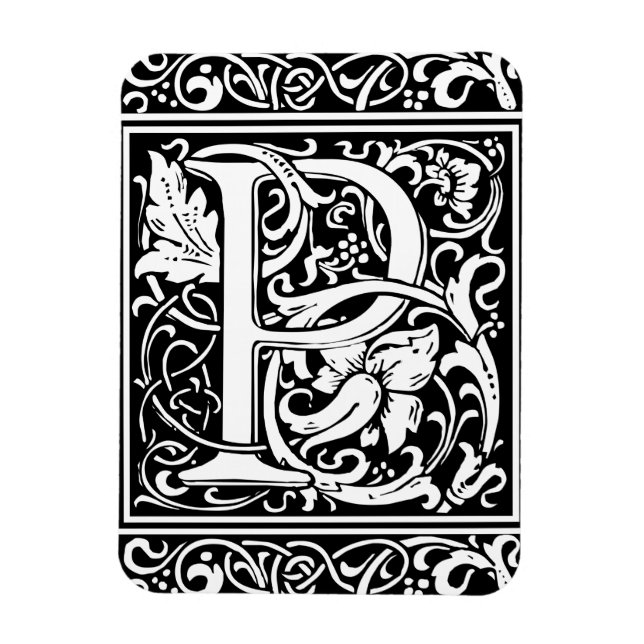 Letter P Medieval Monogram Art Nouveau Magnet (Vertical)