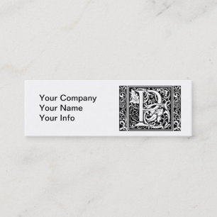 Letter P Medieval Monogram Art Nouveau Mini Business Card