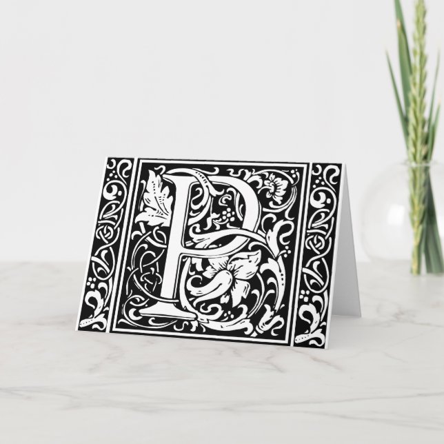 Letter P Medieval Monogram Art Nouveau Note Card (Front)