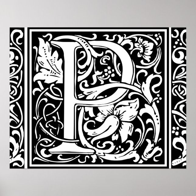 Letter P Medieval Monogram Art Nouveau Poster (Front)