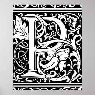 Letter P Medieval Monogram Art Nouveau Poster