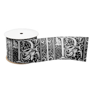 Letter P Medieval Monogram Art Nouveau Satin Ribbon