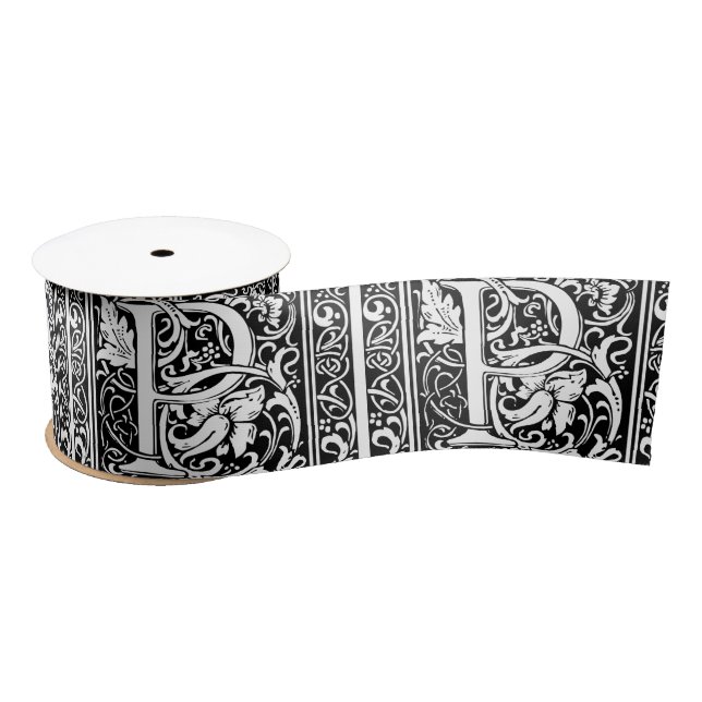 Letter P Medieval Monogram Art Nouveau Satin Ribbon (Spool)