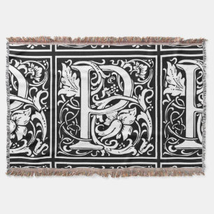 Letter P Medieval Monogram Art Nouveau Throw Blanket