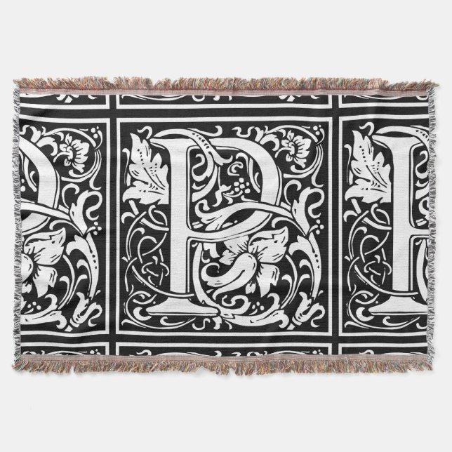 Letter P Medieval Monogram Art Nouveau Throw Blanket (Front)