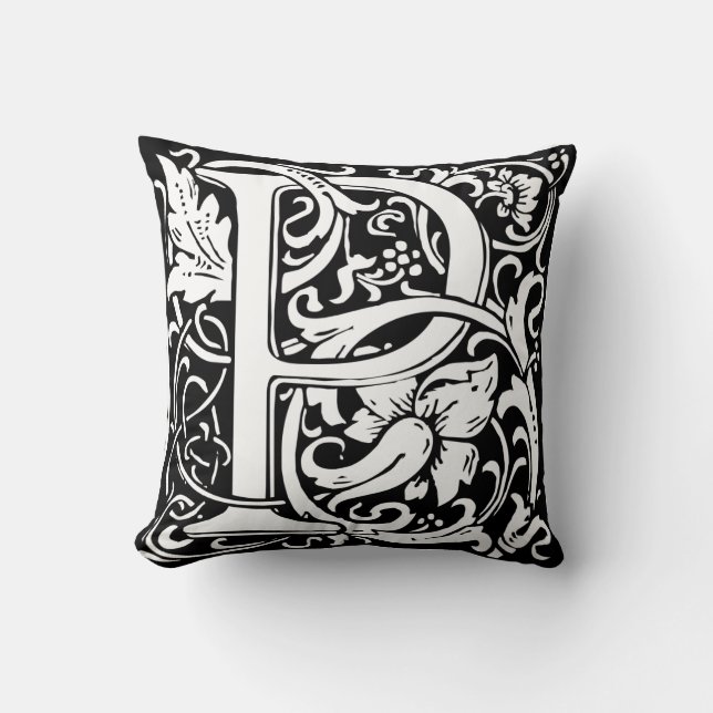 Letter P Medieval Monogram Art Nouveau Throw Pillow (Front)