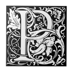 Letter P Medieval Monogram Art Nouveau Tile