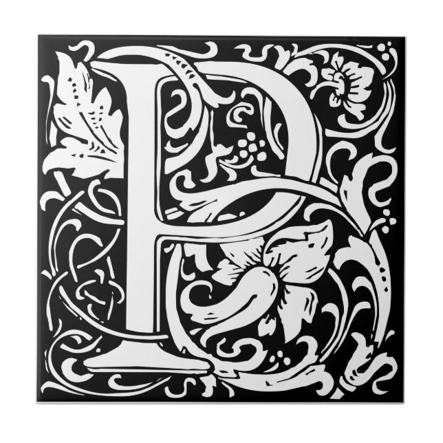 Letter P Medieval Monogram Art Nouveau Tile (Front)