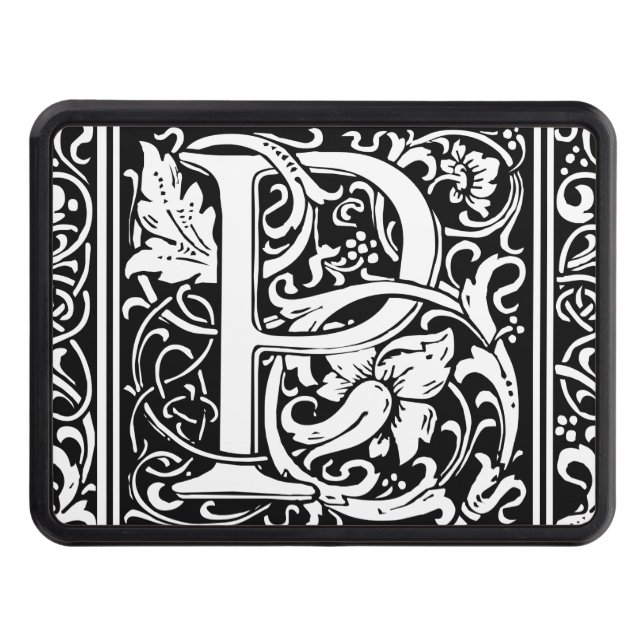 Letter P Medieval Monogram Art Nouveau Trailer Hitch Cover (Front)