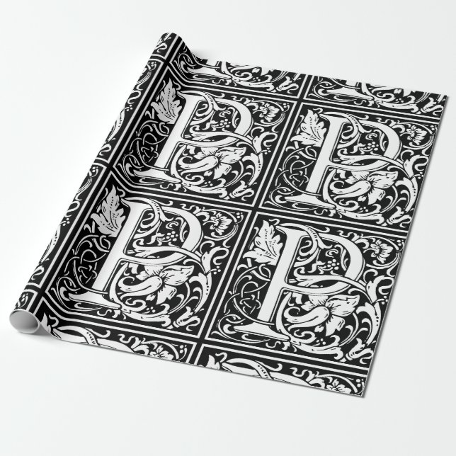 Letter P Medieval Monogram Art Nouveau Wrapping Paper (Unrolled)