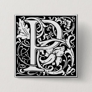 Letter P Medieval Monogram Vintage Initial 2 Inch Square Button