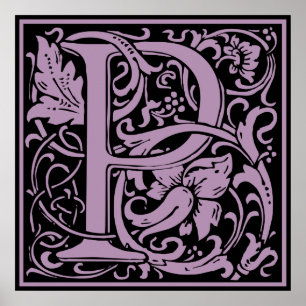Letter P Medieval Monogram Vintage Initial Poster
