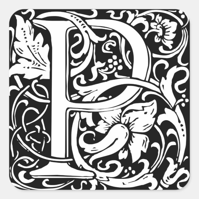 Letter P Medieval Monogram Vintage Initial Square Sticker (Front)
